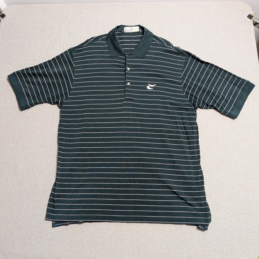 Fairway & Greene Men's Polo Shirt XL Green Striped Caves Valley Golf Club